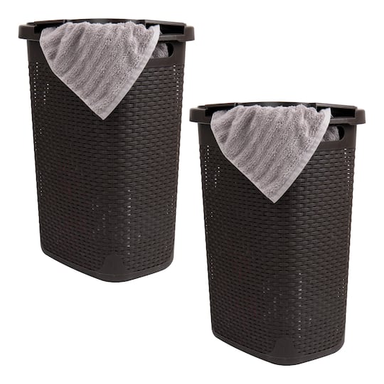 Mind Reader 60L Ventilated Slim Laundry Hamper with Cut Out Handles & Attached Hinged Lid